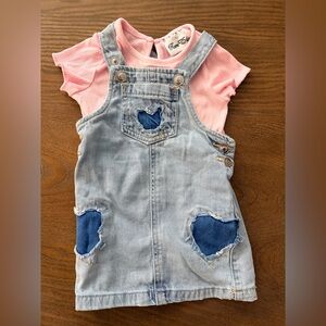 Rare Editions Light Blue Denim Overalls with Pink Top